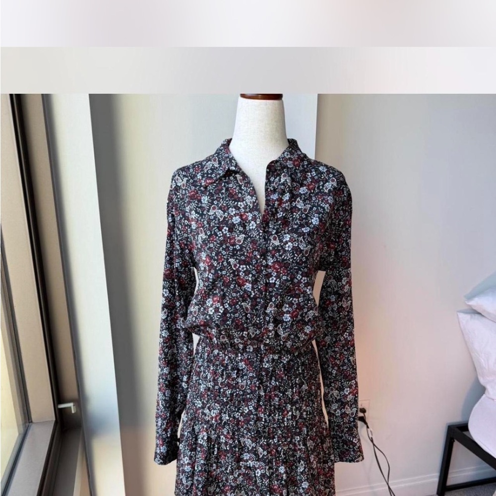 Veronica Beard Black Floral Long-Sleeve Shirt Dress - Picture 3 of 8